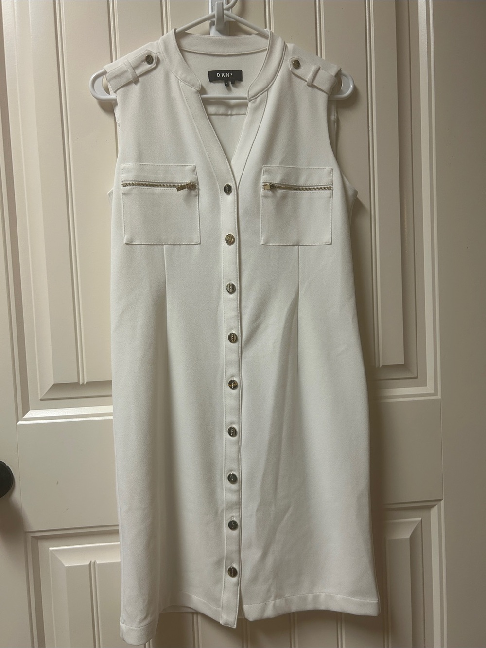 DKNY White Sleeveless Button-Front Mini Dress